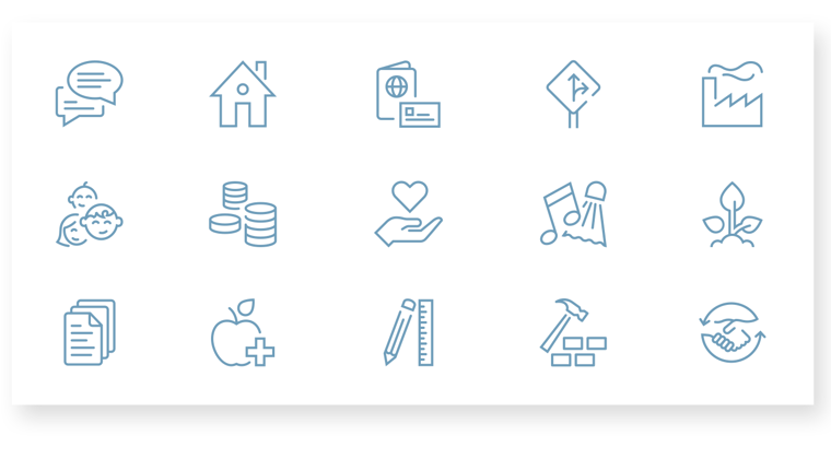 Eksempler på ikoner i farven søblå